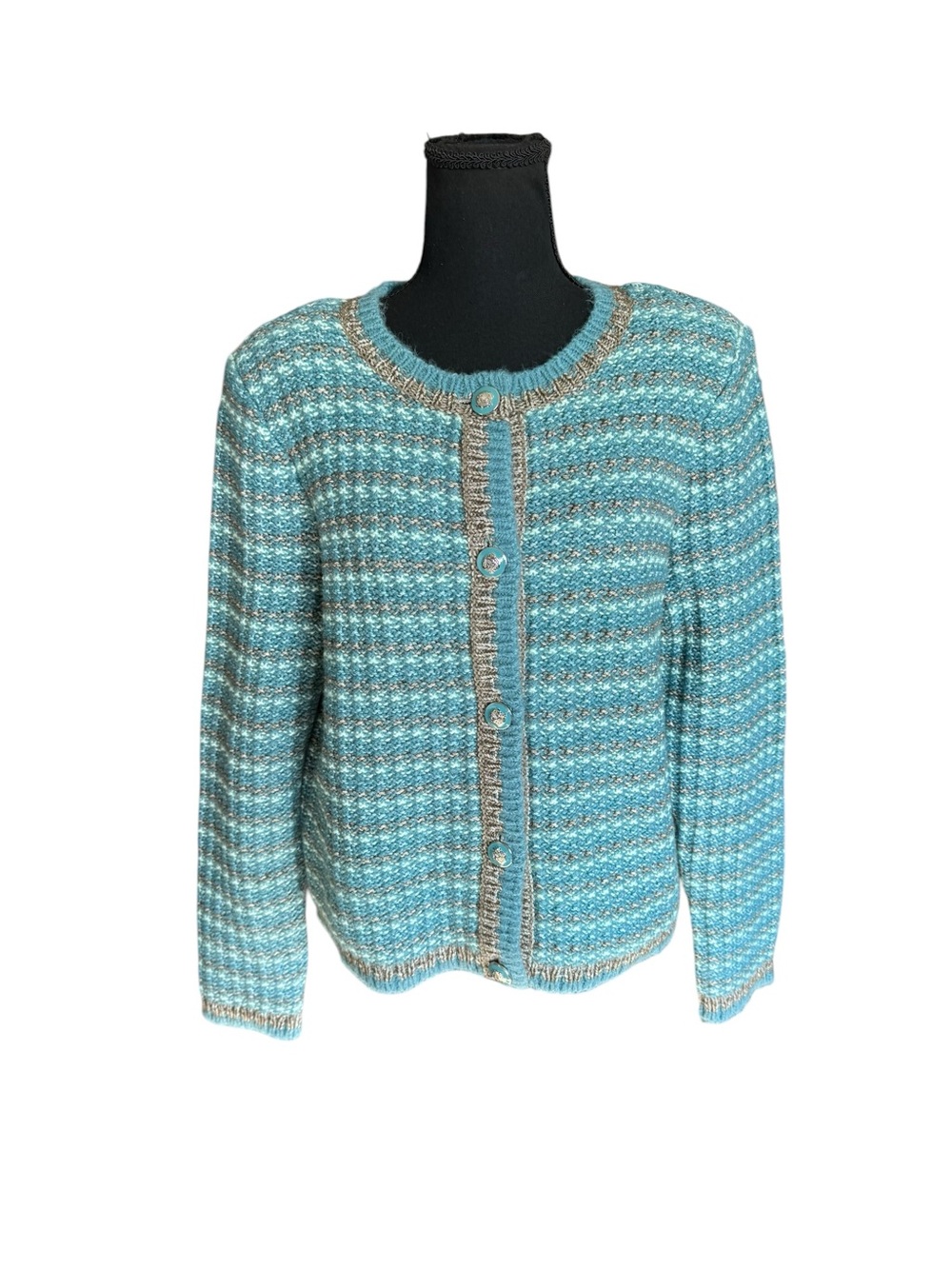 Talbots Blue Marled Knit Cardigan Sweater Medium Coastal Grandmother Chic
